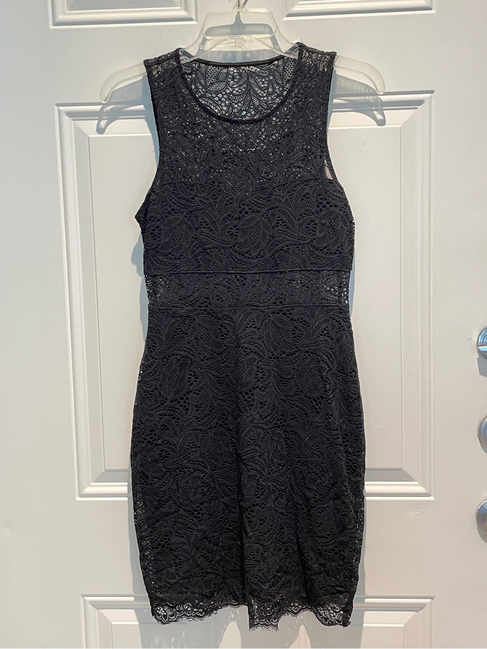 Express Black Cutout Lace Bodycon High Neck Sheath Sleeveless Mini Dress Size XS